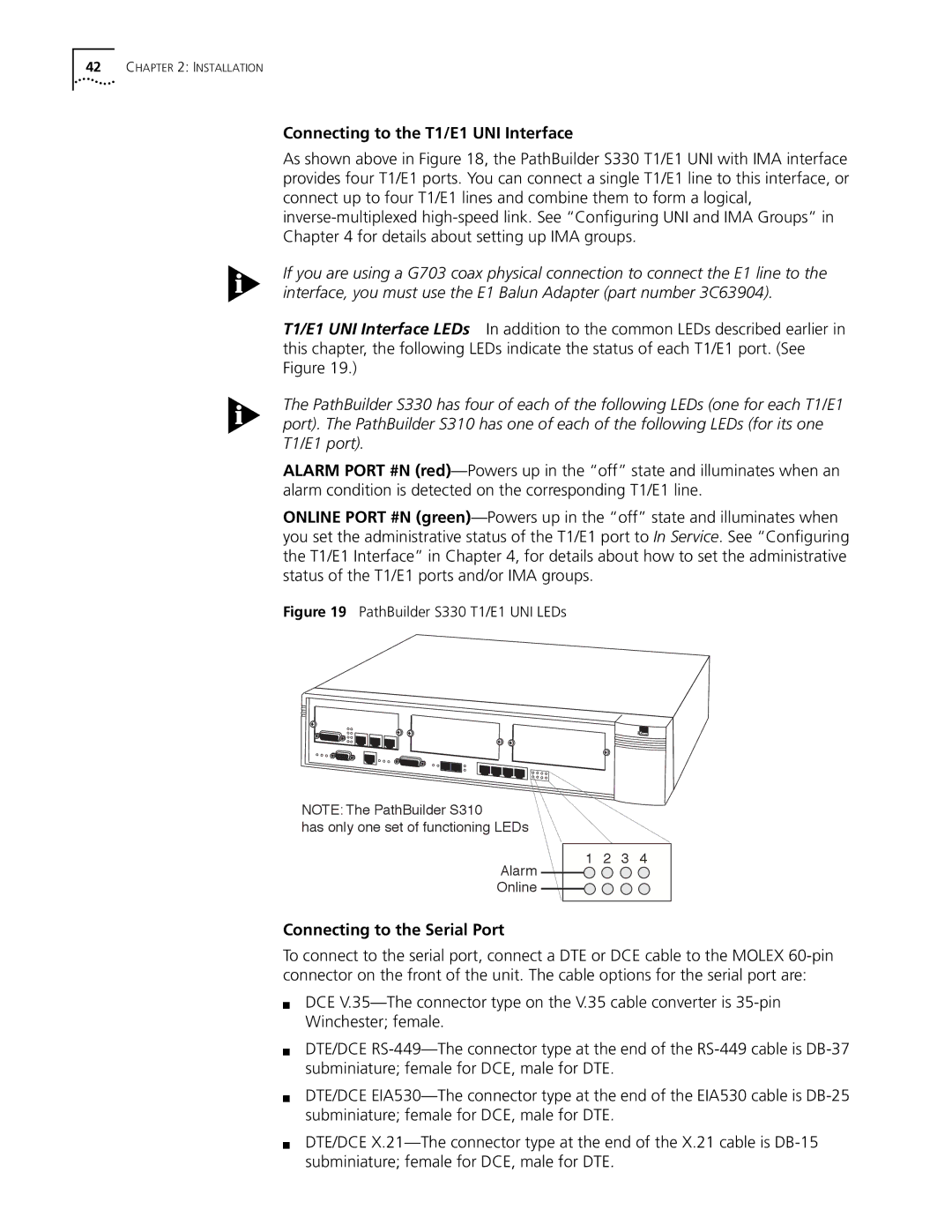 3Com S330 manual Connecting to the T1/E1 UNI Interface, Connecting to the Serial Port 