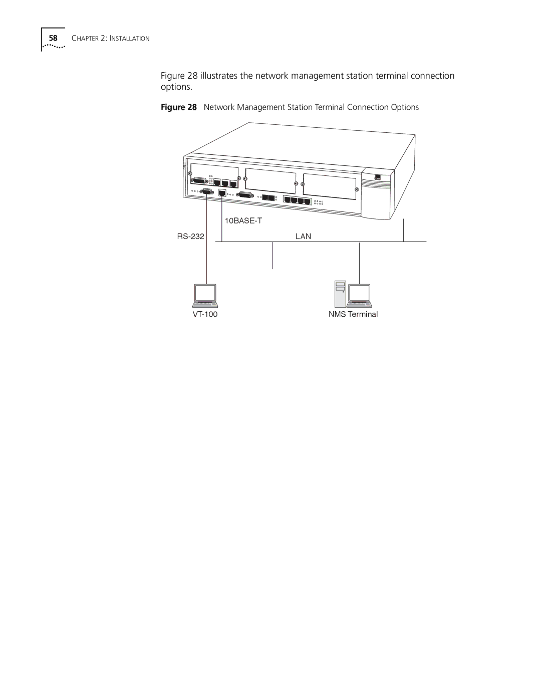 3Com S330 manual Network Management Station Terminal Connection Options 