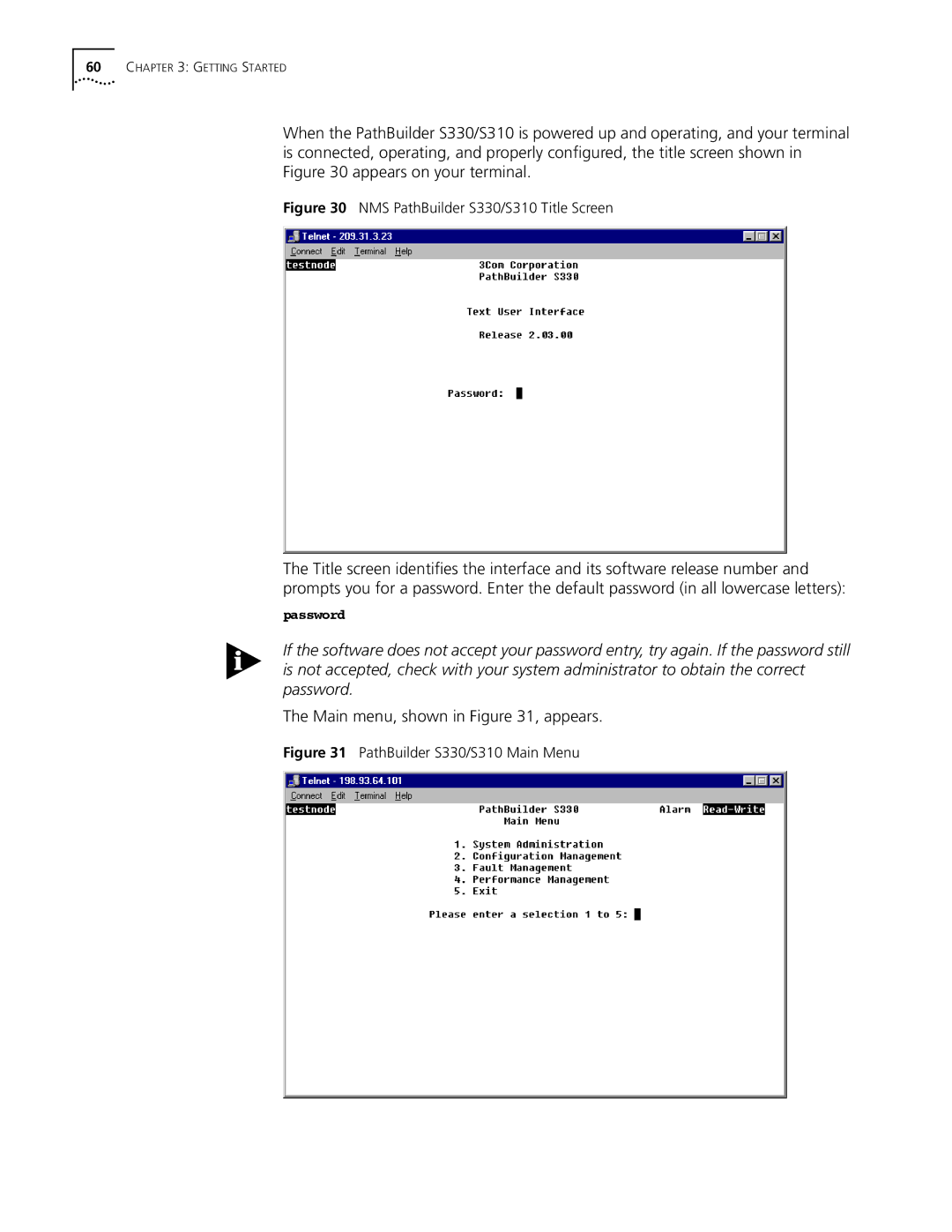 3Com manual Main menu, shown in , appears, PathBuilder S330/S310 Main Menu 