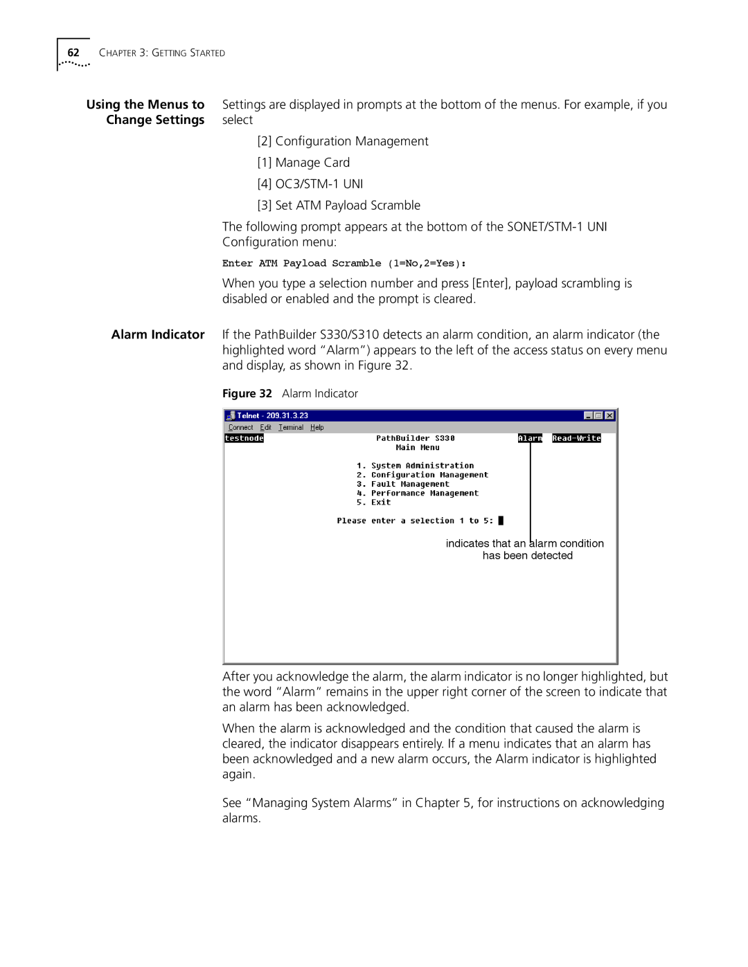 3Com S330 manual Change Settings select, Manage Card, Conﬁguration Management, Set ATM Payload Scramble 