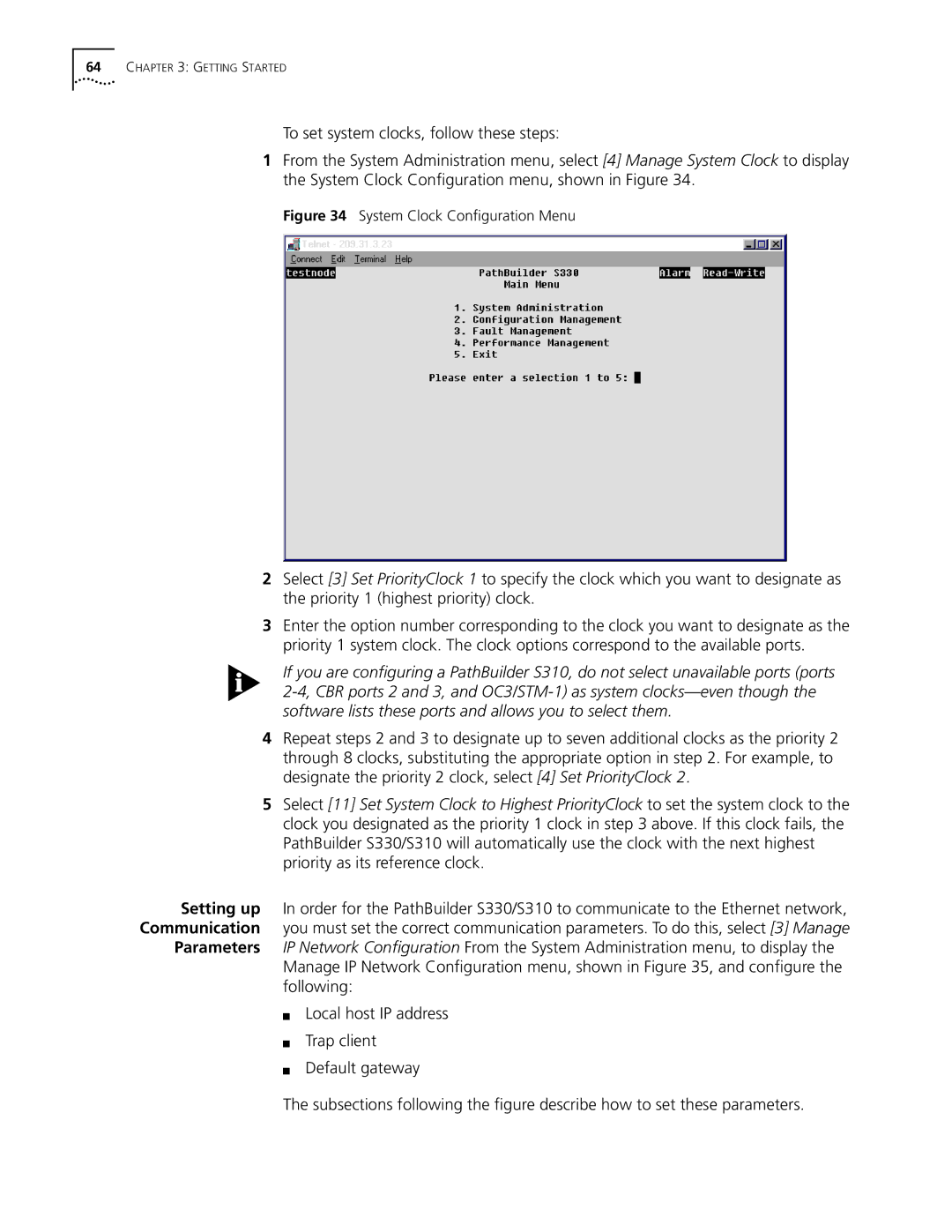 3Com S330 manual System Clock Conﬁguration Menu 