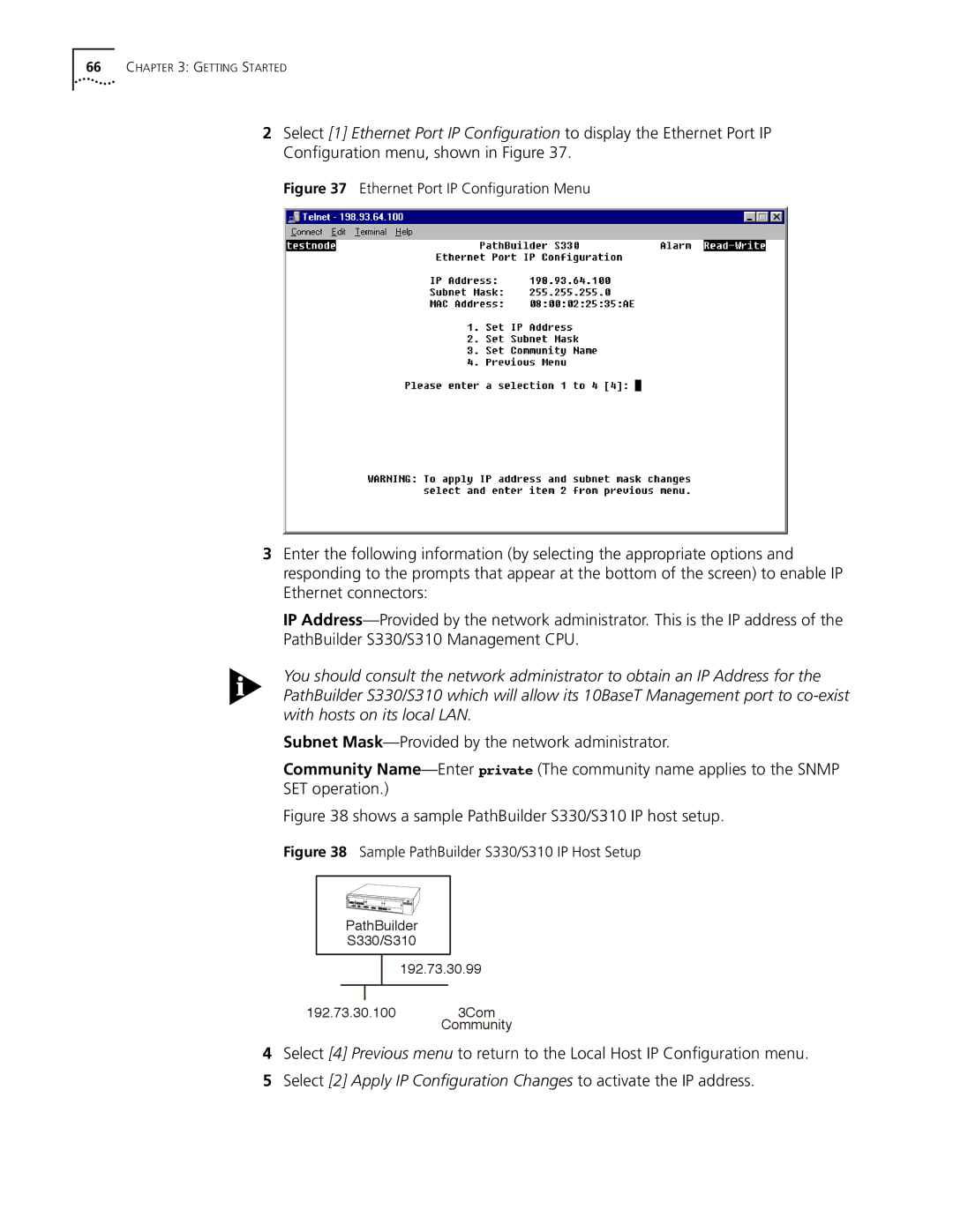 3Com manual Shows a sample PathBuilder S330/S310 IP host setup 