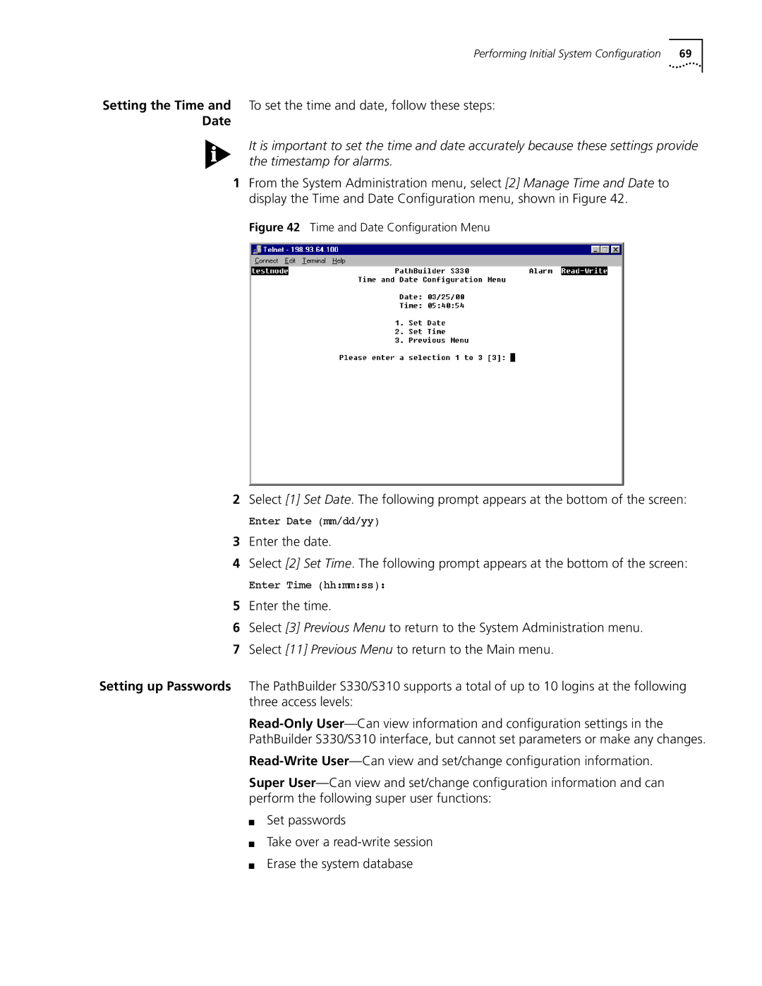 3Com S330 manual Time and Date Conﬁguration Menu 