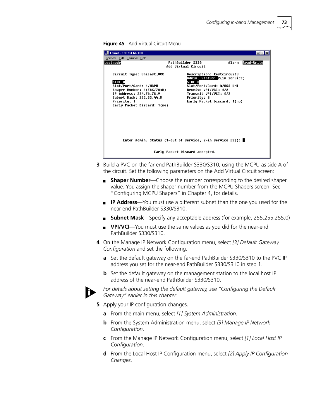 3Com S330 manual Configuring In-band Management 