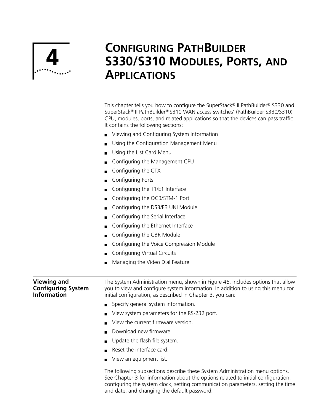 3Com S330 manual Viewing, Conﬁguring System, Information 