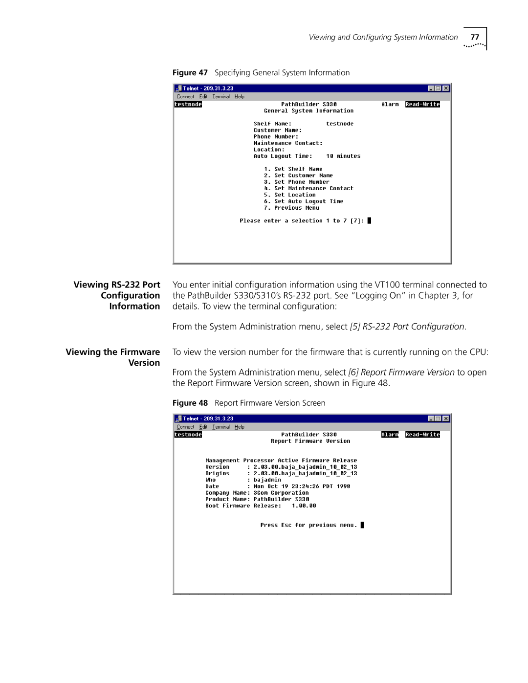 3Com S330 manual Report Firmware Version Screen 