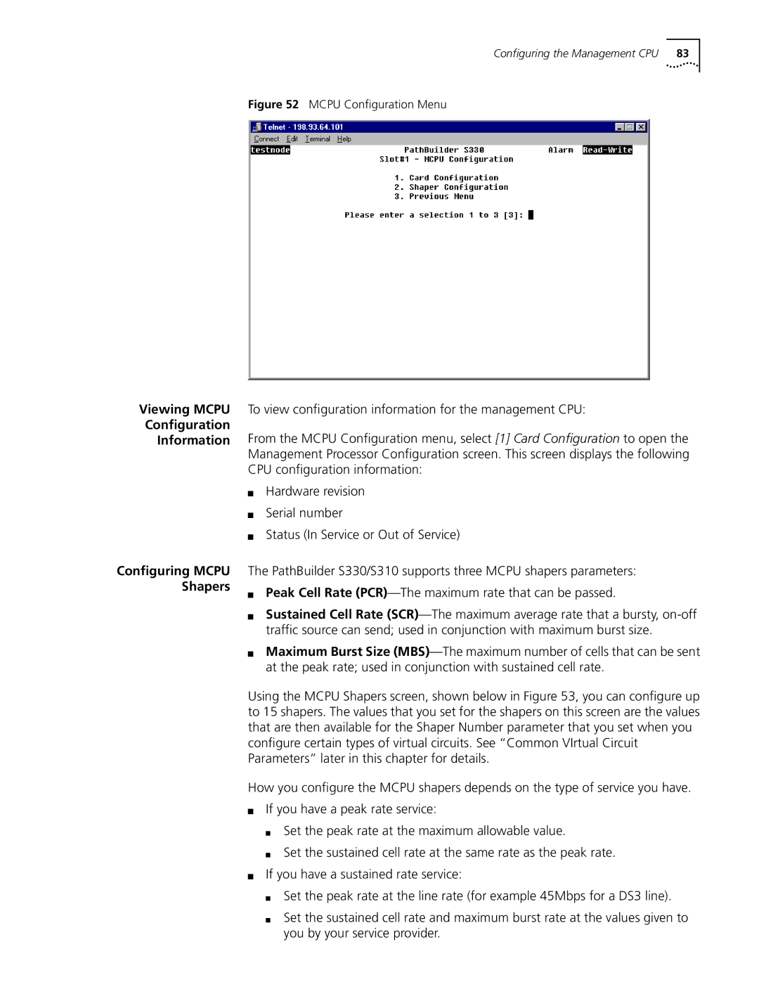 3Com S330 manual Viewing Mcpu Conﬁguration Information, Mcpu Conﬁguration Menu 