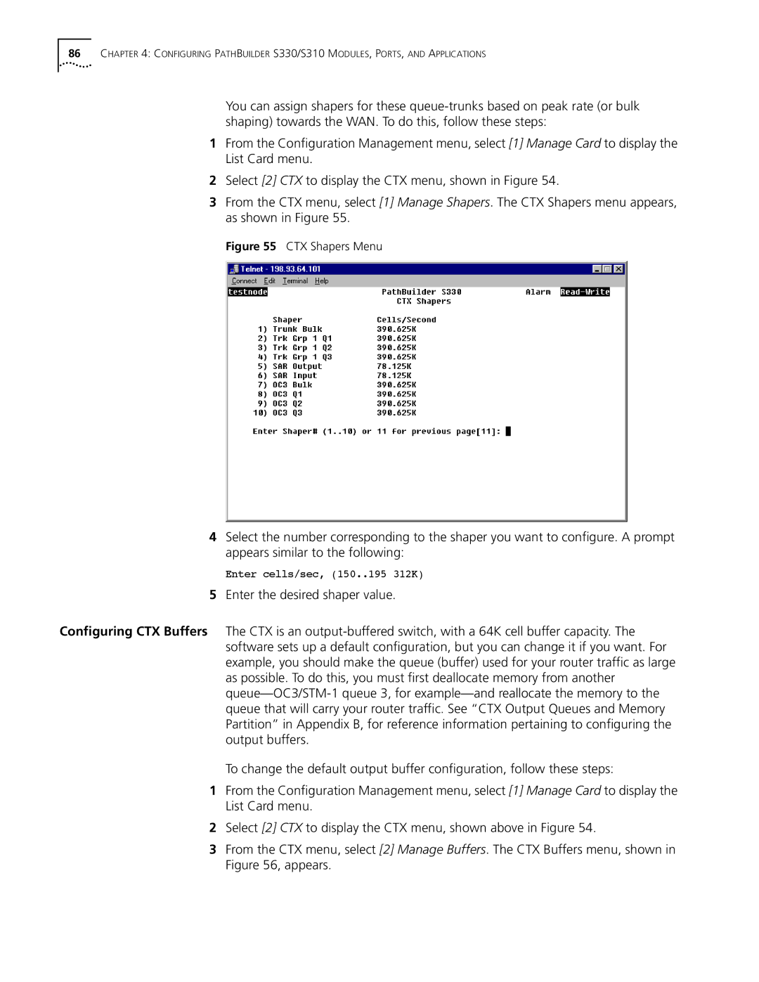 3Com S330 manual CTX Shapers Menu 