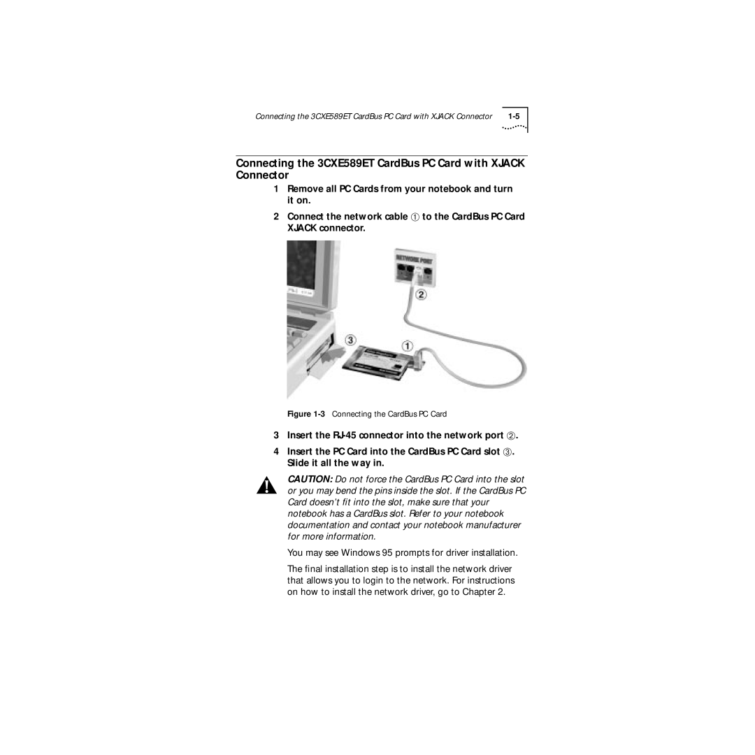 3Com Series 760 manual 3Connecting the CardBus PC Card 