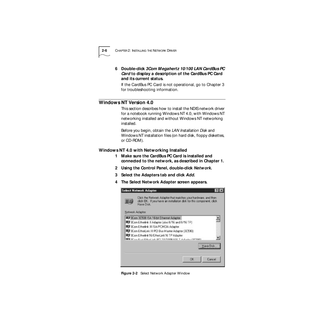 3Com Series 760 manual Windows NT Version, Windows NT 4.0 with Networking Installed 