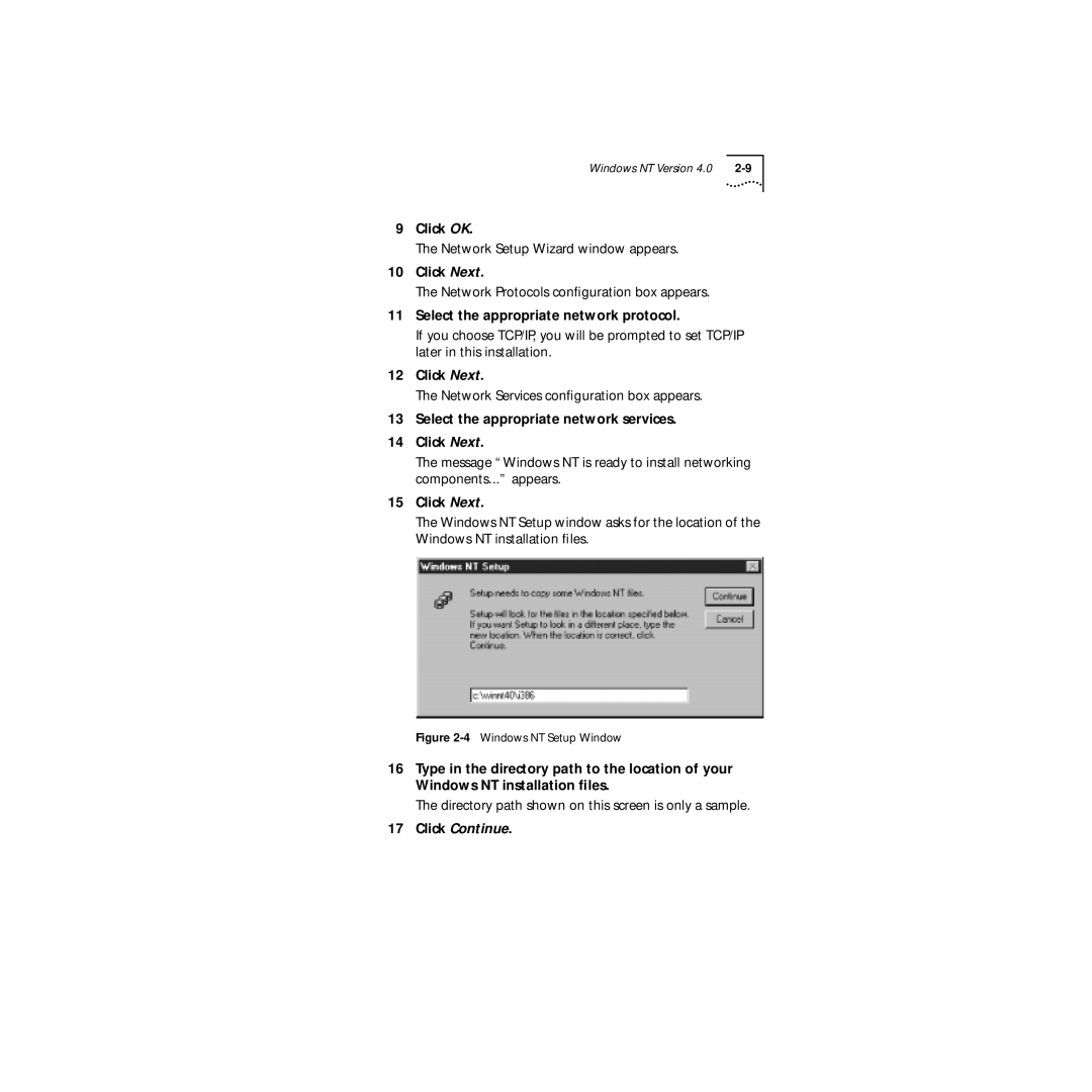 3Com Series 760 manual Click OK, Click Next, Select the appropriate network protocol, Click Continue 