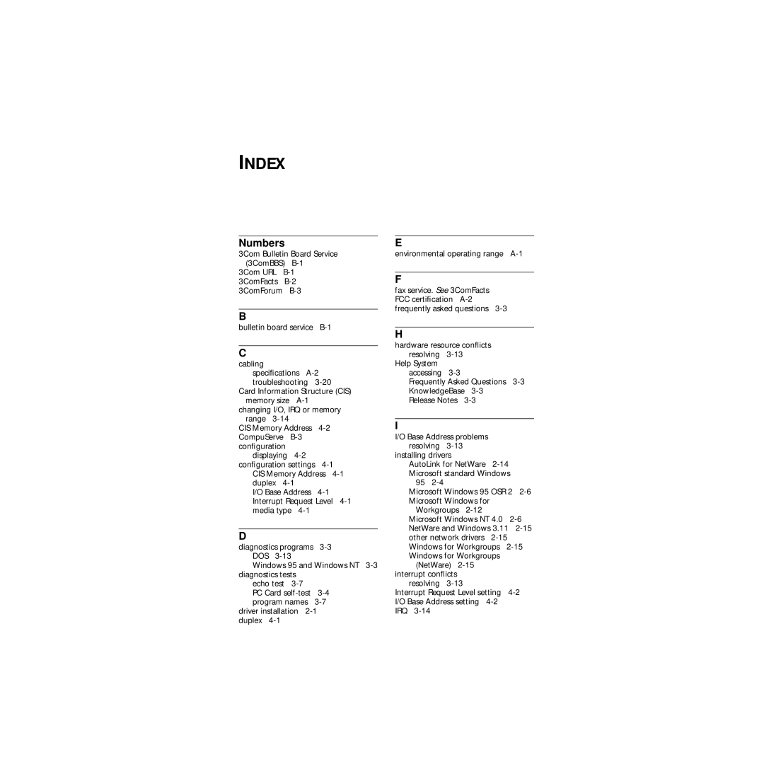 3Com Series 760 manual Index, Numbers 