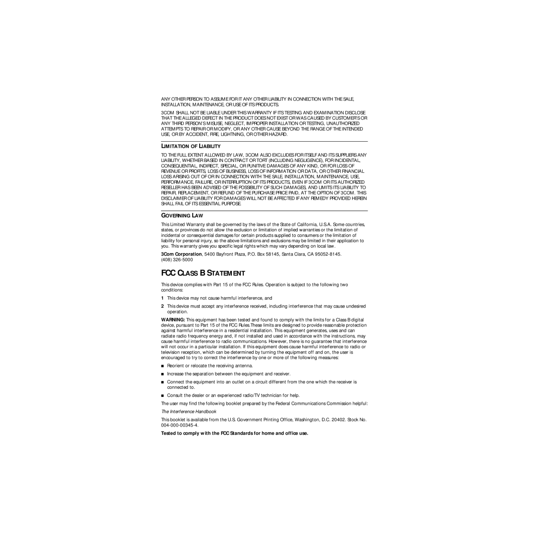 3Com Series 760 manual FCC Class B Statement 