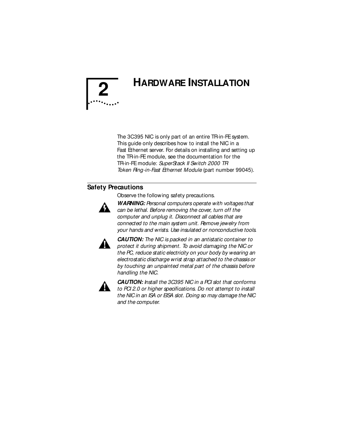 3Com Server manual Hardware Installation, Safety Precautions 