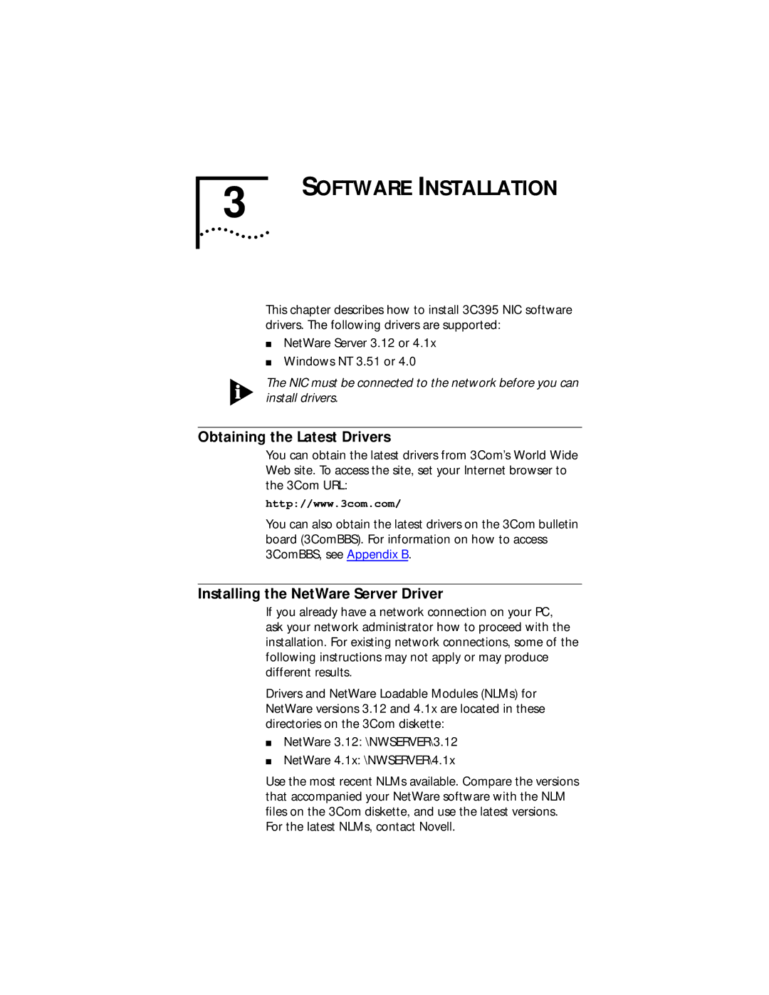 3Com manual Obtaining the Latest Drivers, Installing the NetWare Server Driver 