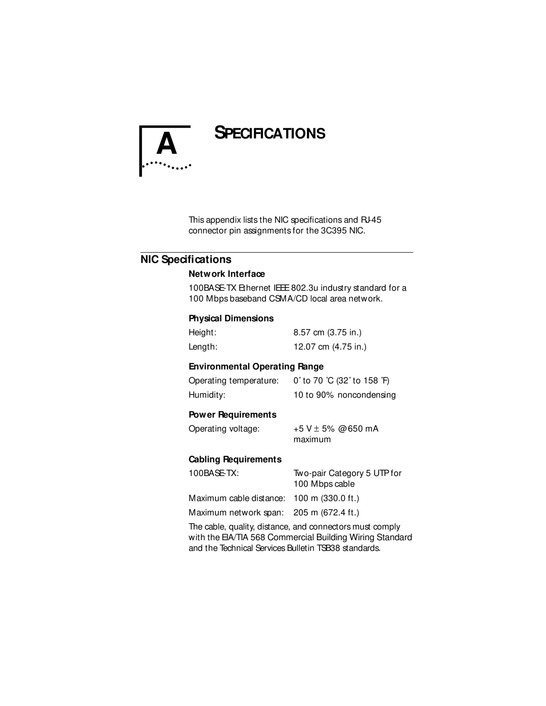 3Com Server manual Specifications 