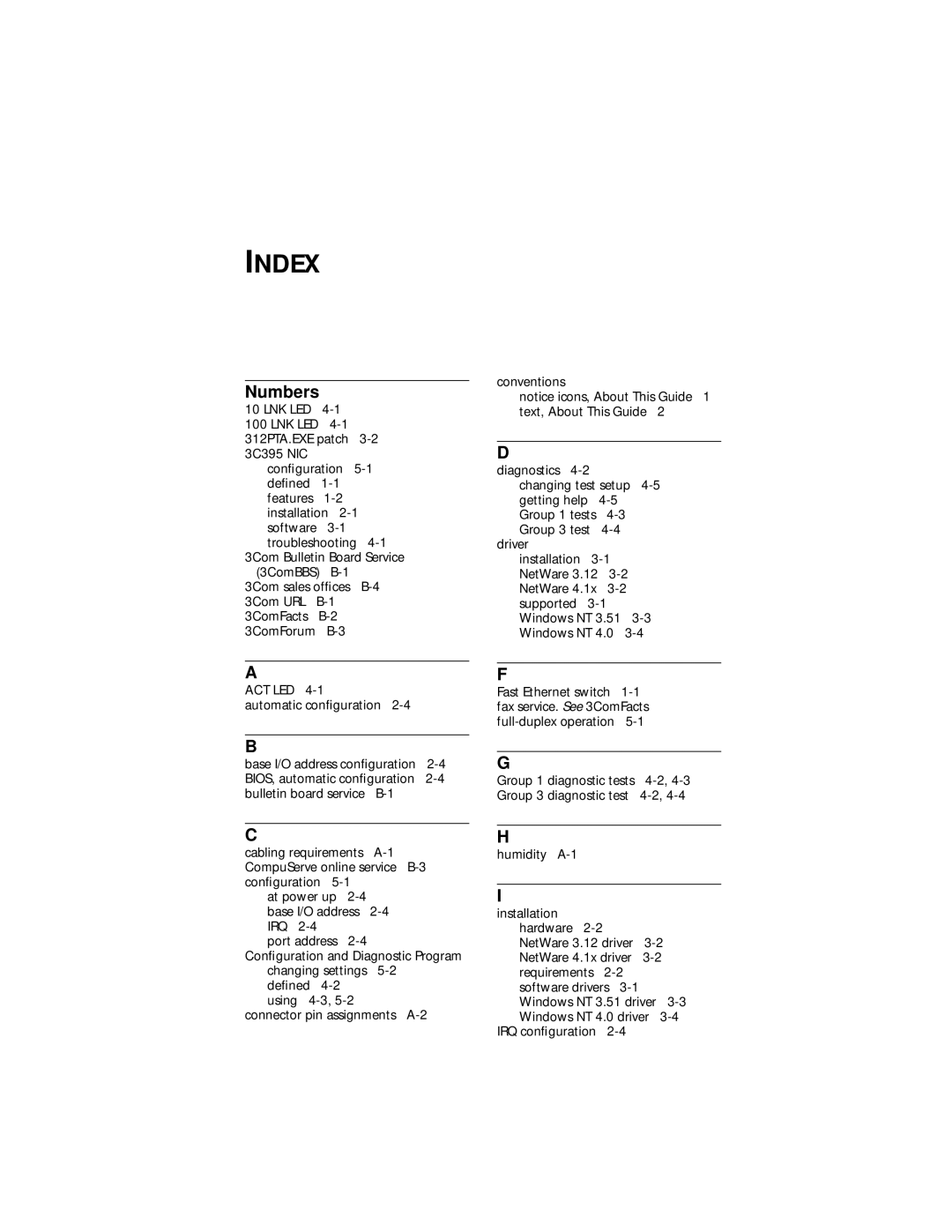 3Com Server manual Index, Numbers 