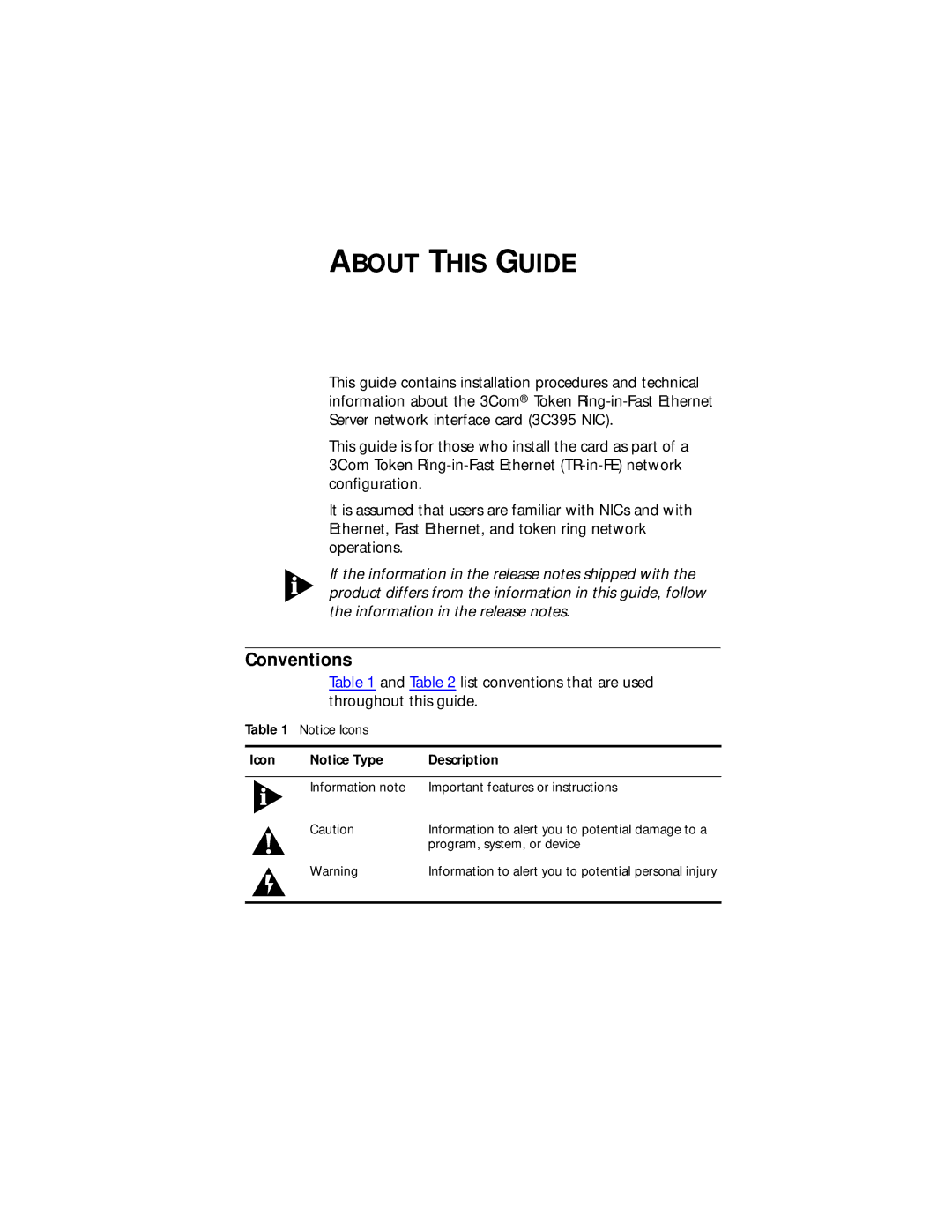 3Com Server manual About this Guide, Conventions, Icon Description 