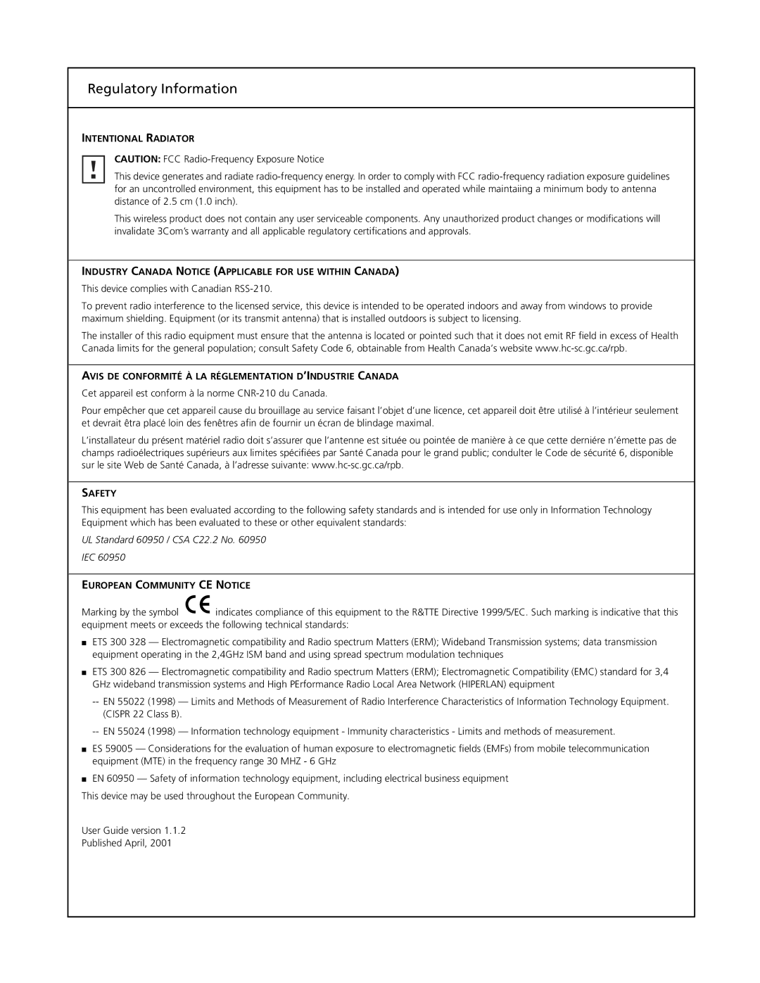 3Com SL-1021, SL-1020 manual Regulatory Information 