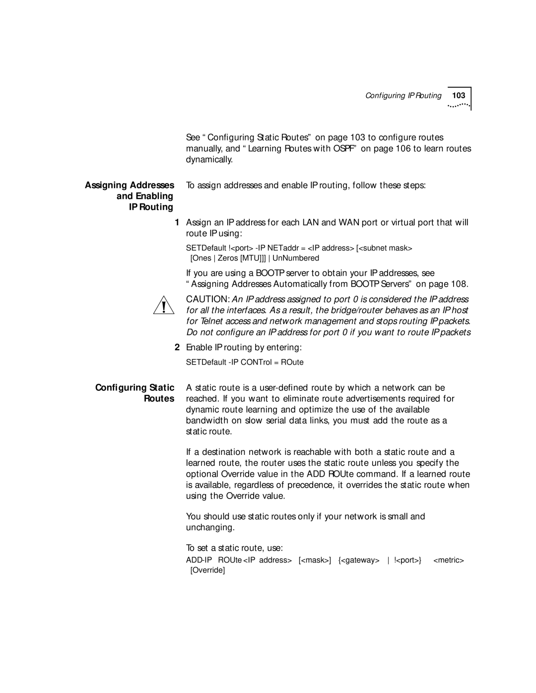 3Com NETBuilder SI, SuperStack II manual IP Routing, Enable IP routing by entering 