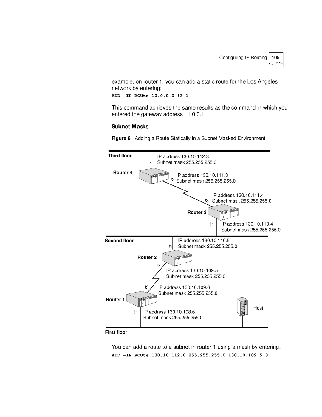 3Com NETBuilder SI, SuperStack II manual Subnet Masks, Adding a Route Statically in a Subnet Masked Environment 