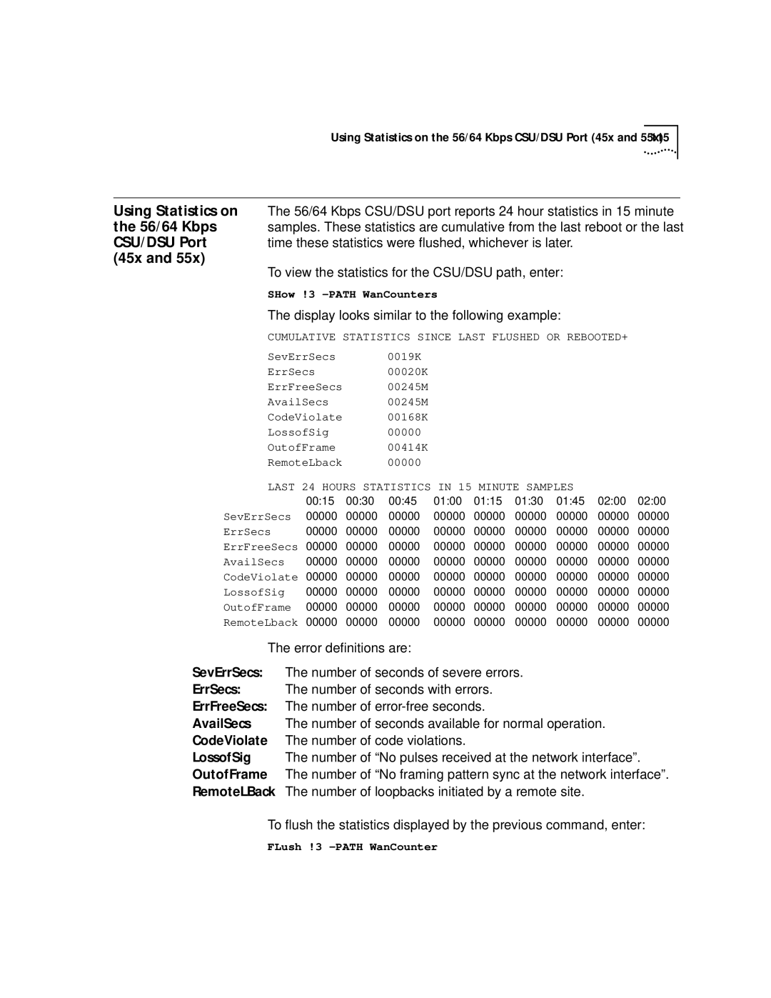 3Com NETBuilder SI, SuperStack II manual Using Statistics on, 56/64 Kbps, CSU/DSU Port, 45x 