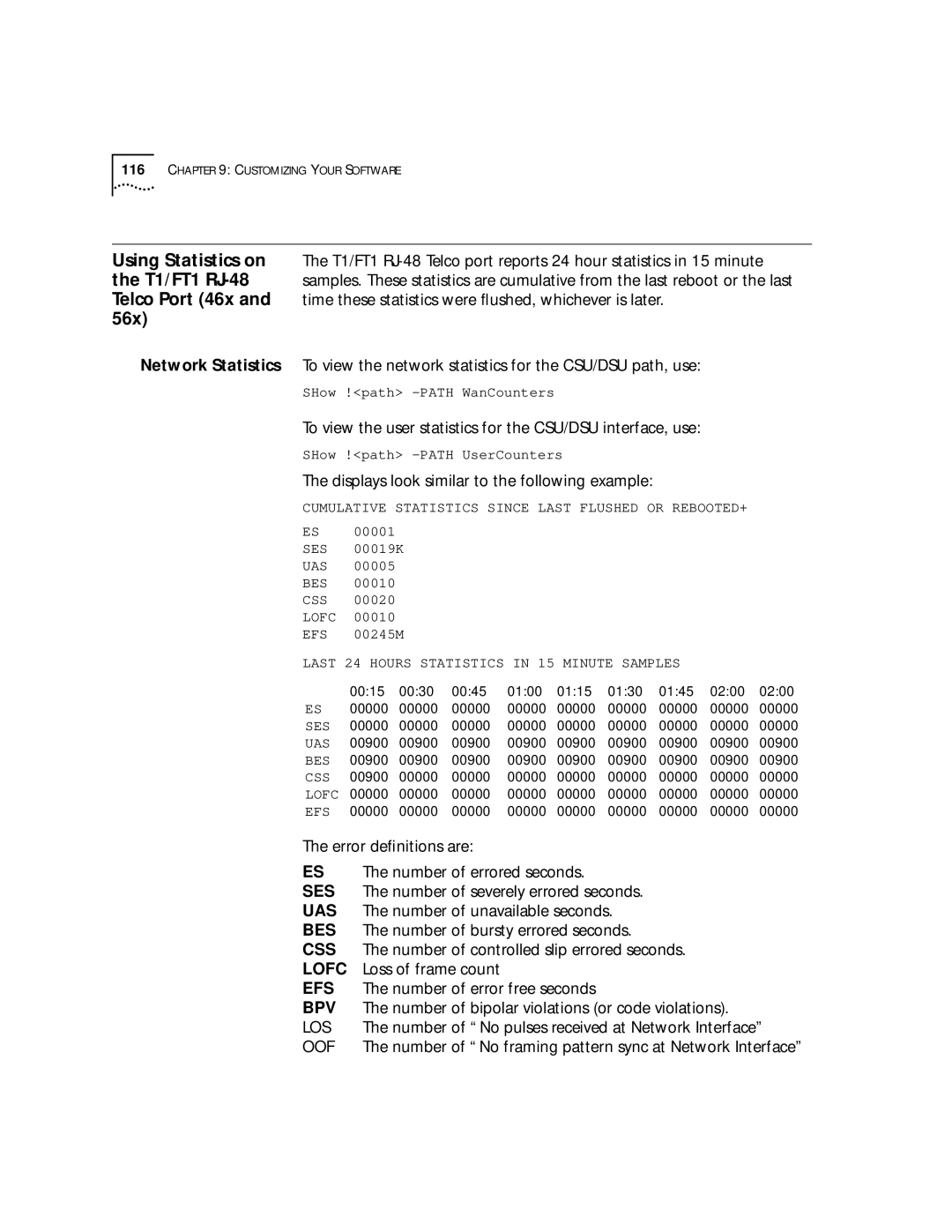 3Com SuperStack II, NETBuilder SI manual Using Statistics on the T1/FT1 RJ-48 Telco Port 46x, Network Statistics 