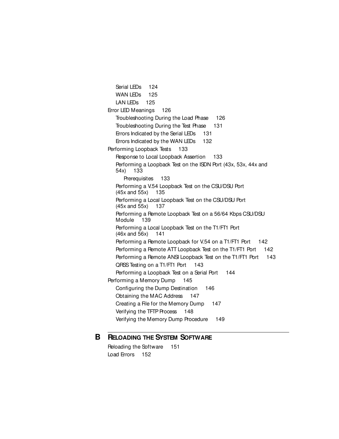 3Com SuperStack II manual LAN LEDs, 143, Verifying the Memory Dump Procedure 149, Reloading the Software Load Errors 