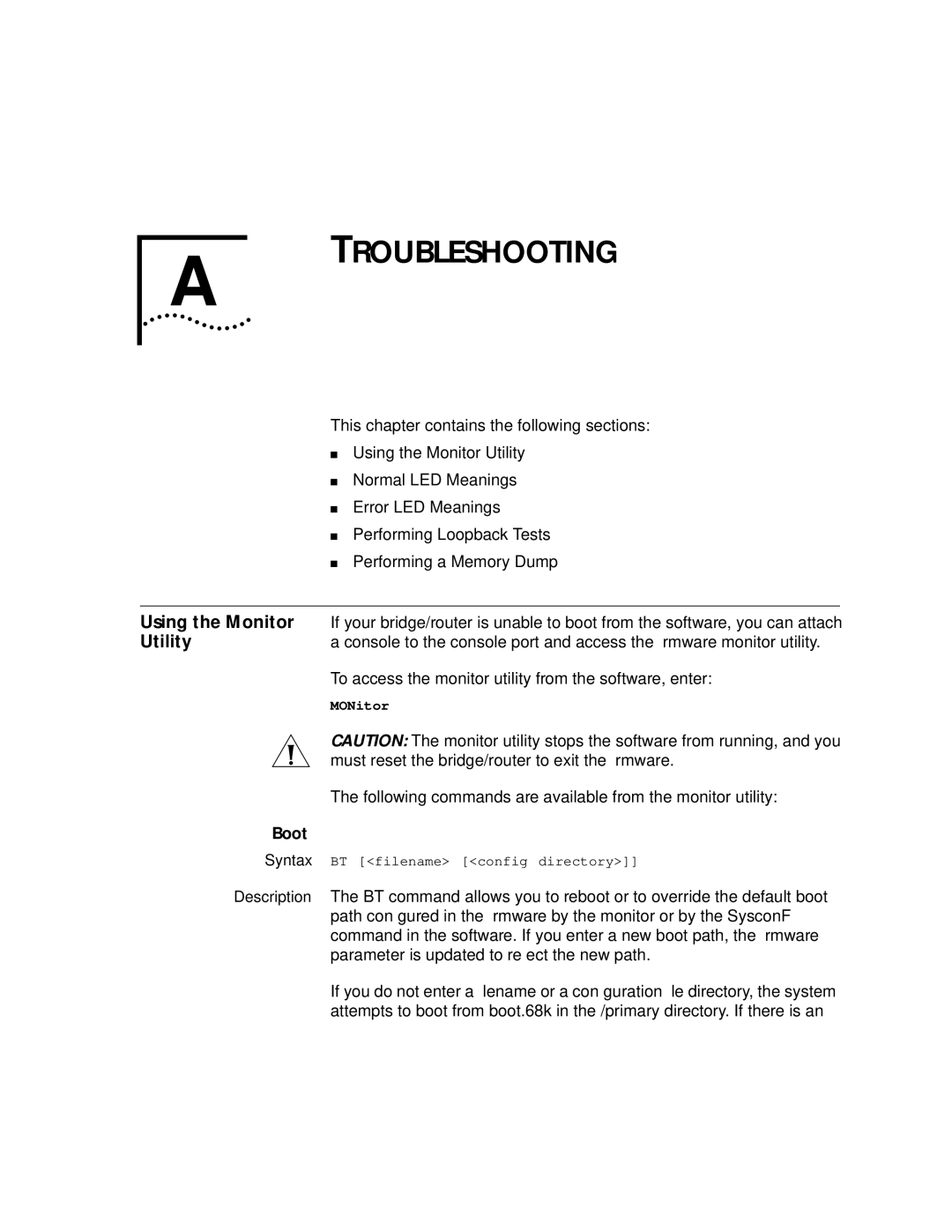 3Com NETBuilder SI, SuperStack II manual Troubleshooting, Using the Monitor, Utility, Boot 