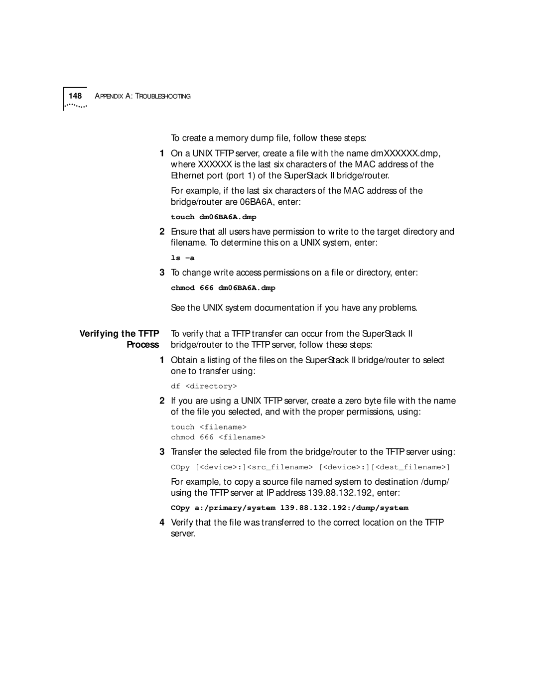 3Com SuperStack II, NETBuilder SI manual To create a memory dump ﬁle, follow these steps 