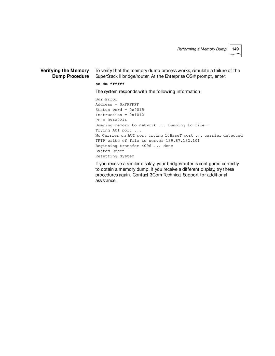 3Com NETBuilder SI, SuperStack II manual System responds with the following information 