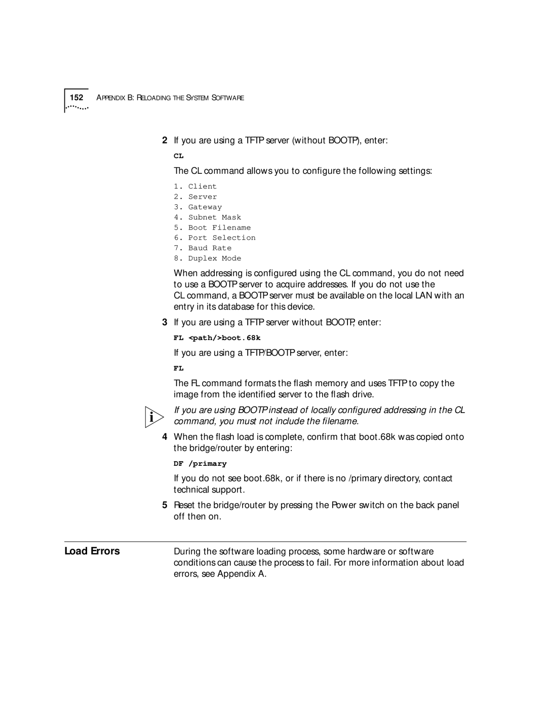 3Com SuperStack II, NETBuilder SI manual Load Errors 