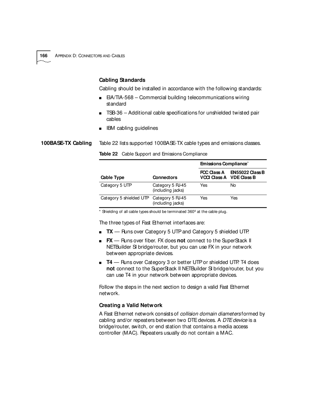 3Com SuperStack II, NETBuilder SI manual Cabling Standards, Creating a Valid Network, Cable Support and Emissions Compliance 