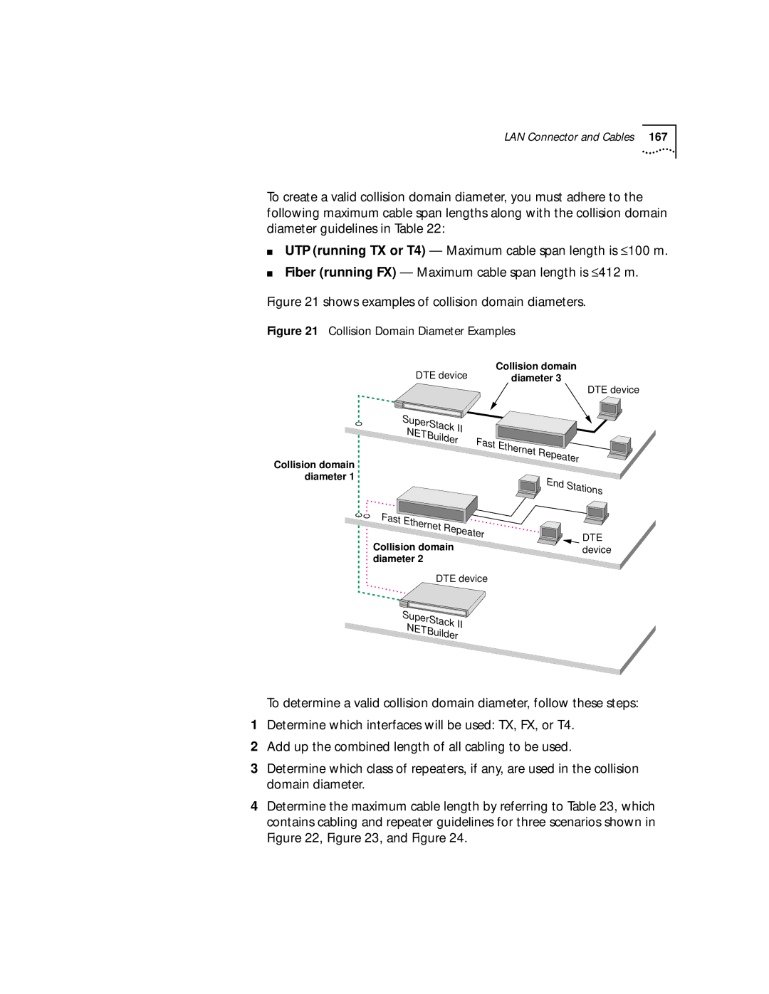 3Com NETBuilder SI, SuperStack II manual Shows examples of collision domain diameters 