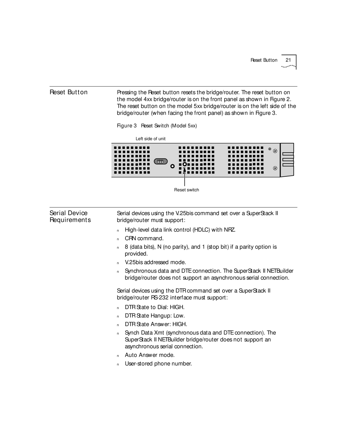 3Com NETBuilder SI, SuperStack II manual Reset Button, Serial Device, Requirements 