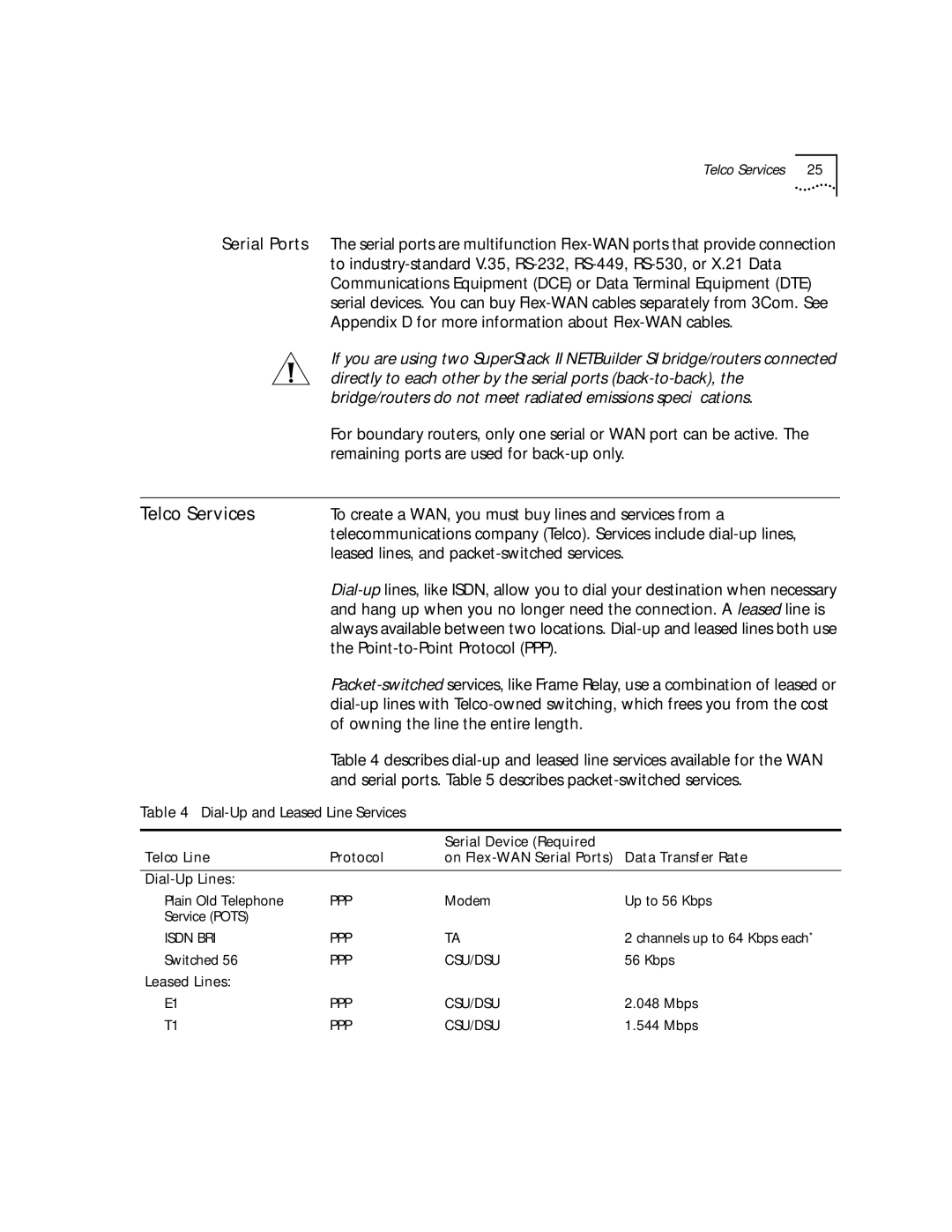 3Com NETBuilder SI, SuperStack II manual Telco Services 