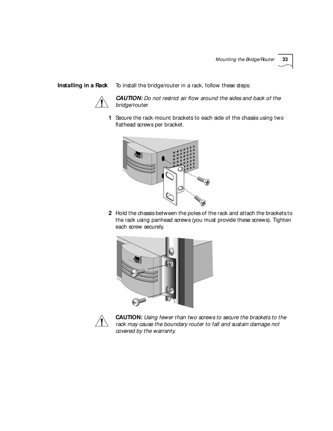 3Com NETBuilder SI, SuperStack II manual Mounting the Bridge/Router 