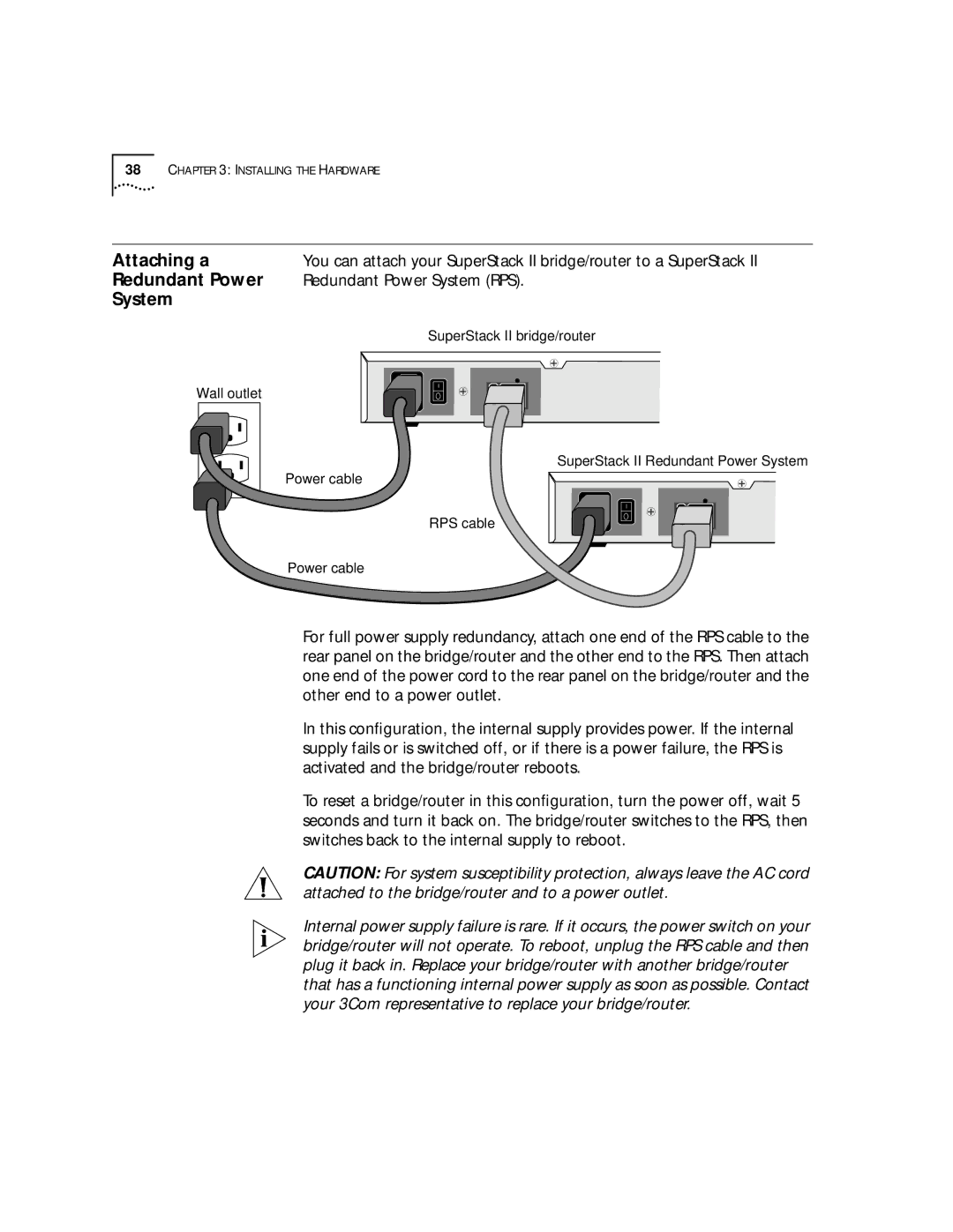 3Com SuperStack II, NETBuilder SI manual Attaching a, Redundant Power System RPS 