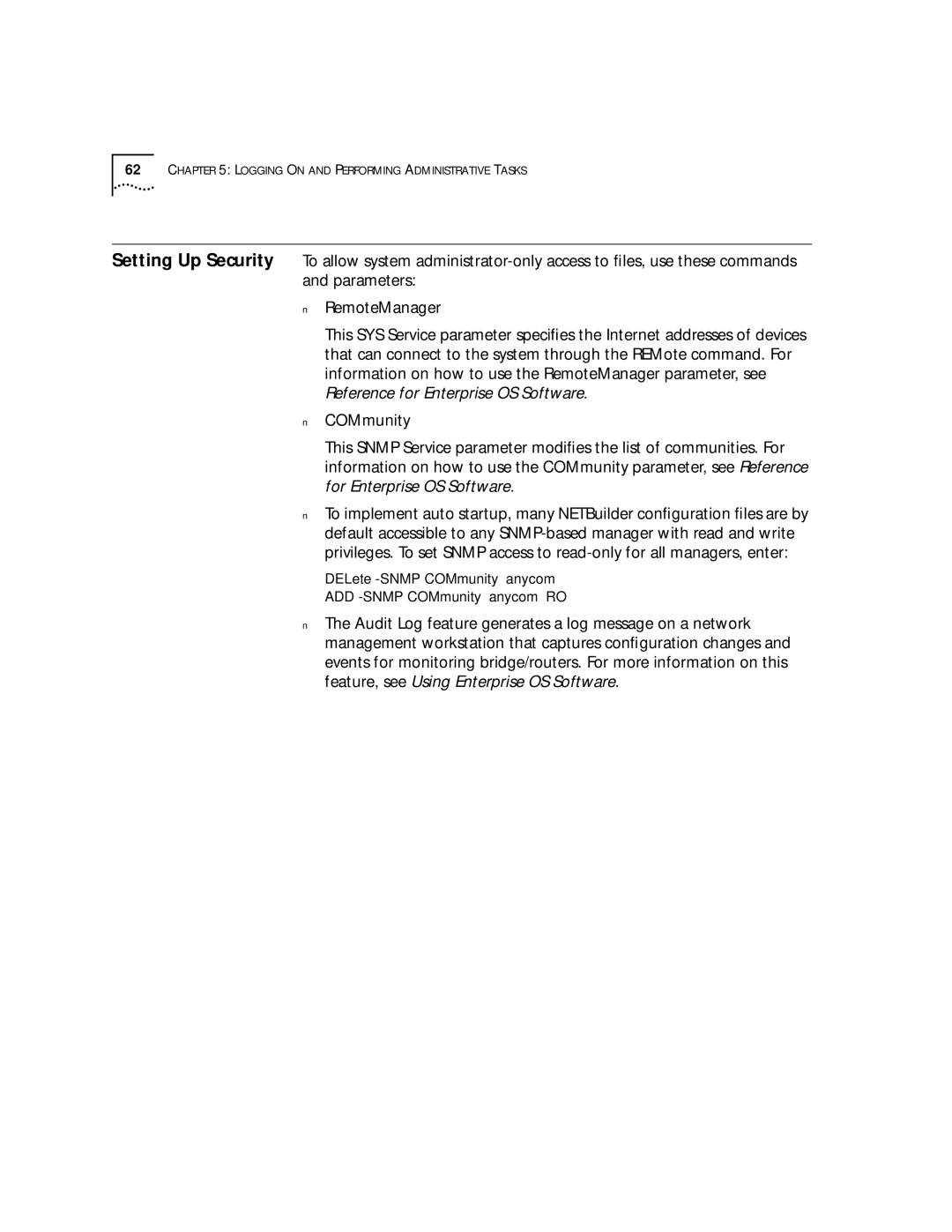 3Com SuperStack II, NETBuilder SI manual DELete -SNMP COMmunity anycom ADD -SNMP COMmunity anycom RO 