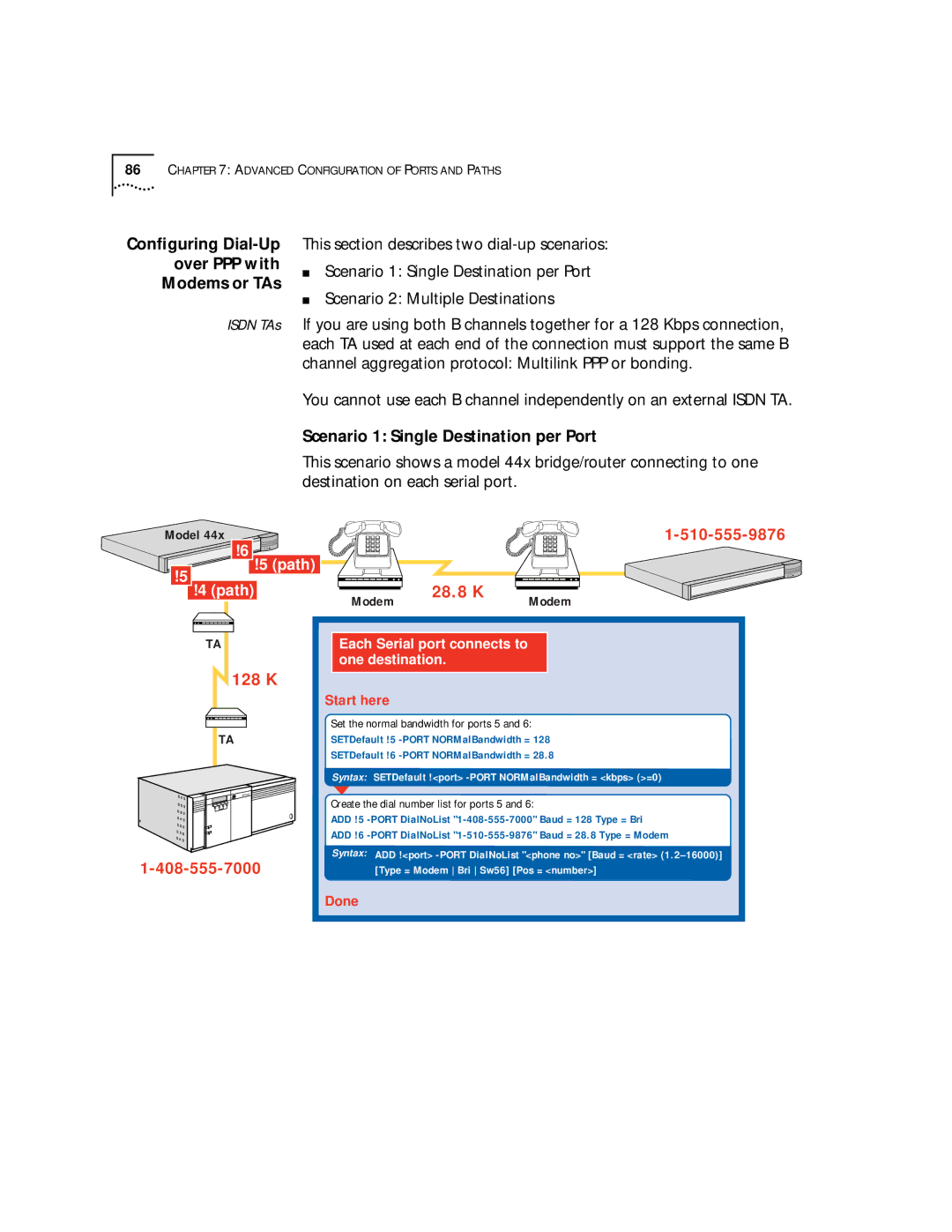 3Com SuperStack II, NETBuilder SI manual 128 K 28.8 K, Scenario 1 Single Destination per Port 