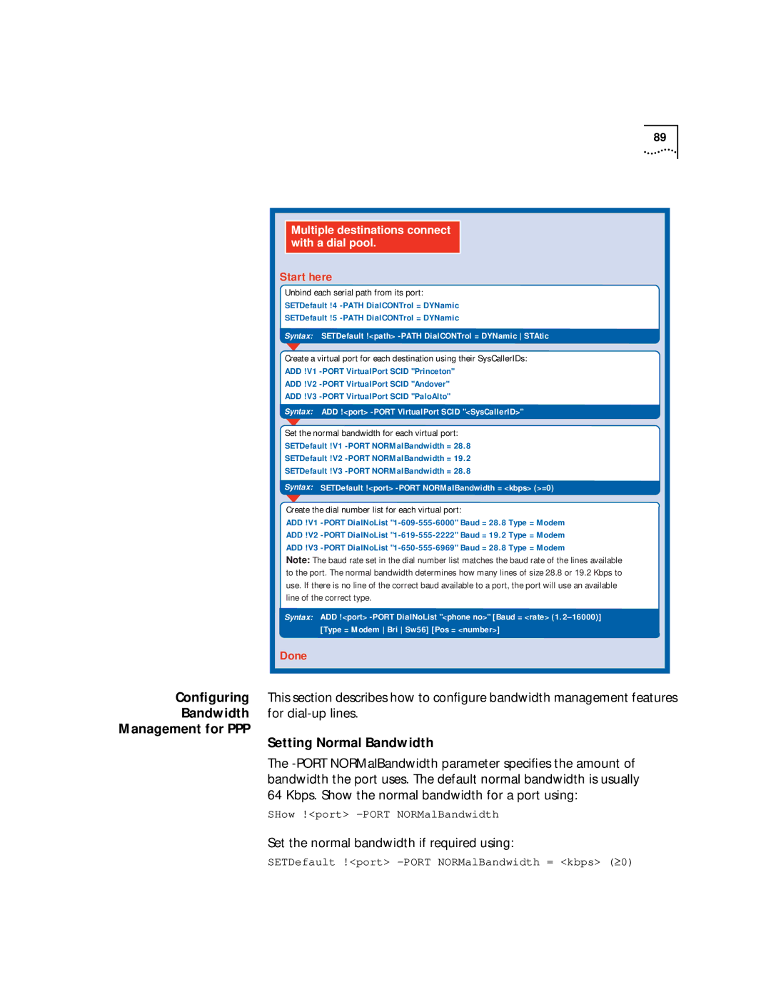 3Com NETBuilder SI manual Management for PPP Setting Normal Bandwidth, Kbps. Show the normal bandwidth for a port using 