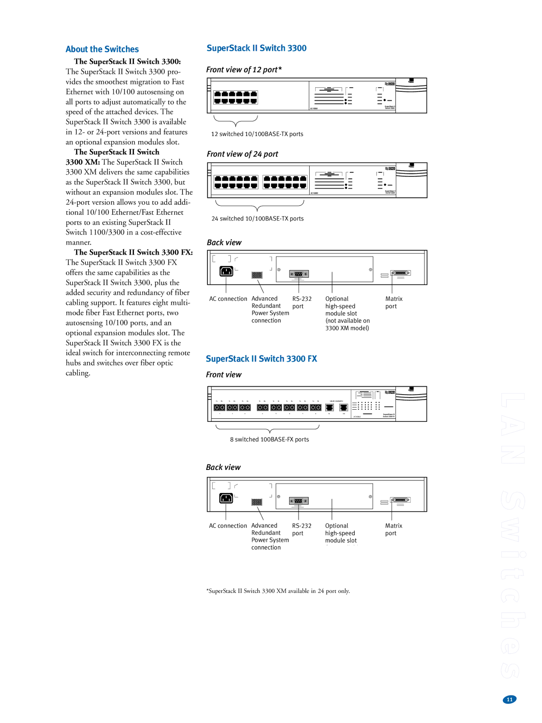 3Com warranty About the Switches, SuperStack II Switch 3300 FX, Front view 