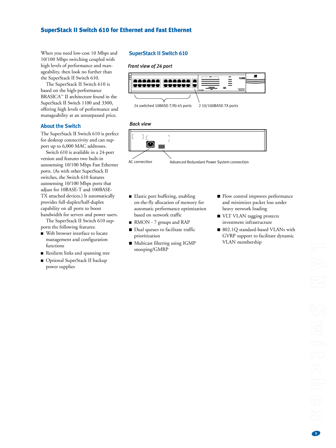 3Com Switches warranty SuperStack II Switch 610 for Ethernet and Fast Ethernet, About the Switch 