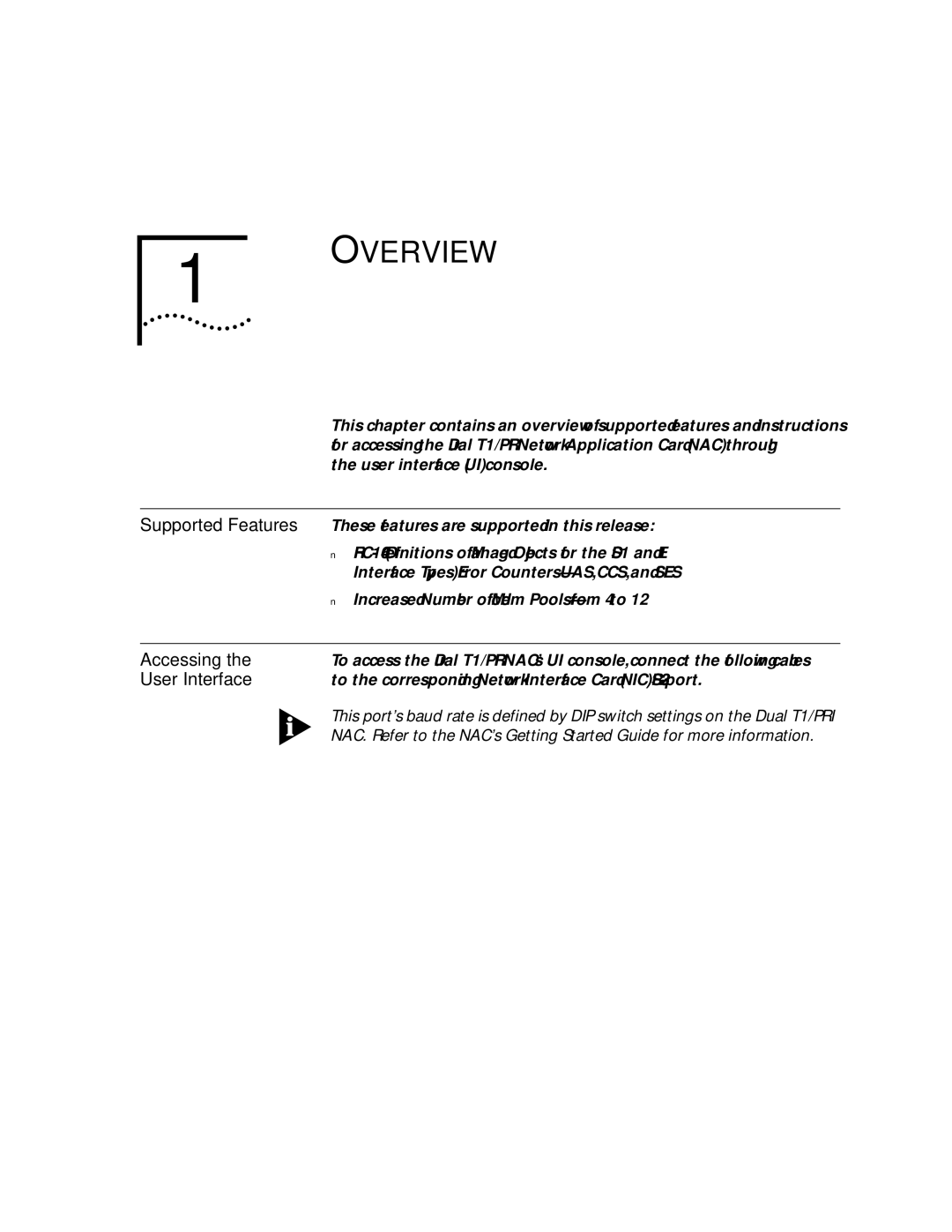 3Com T1/PRI manual Overview, Supported Features, Accessing, User Interface 