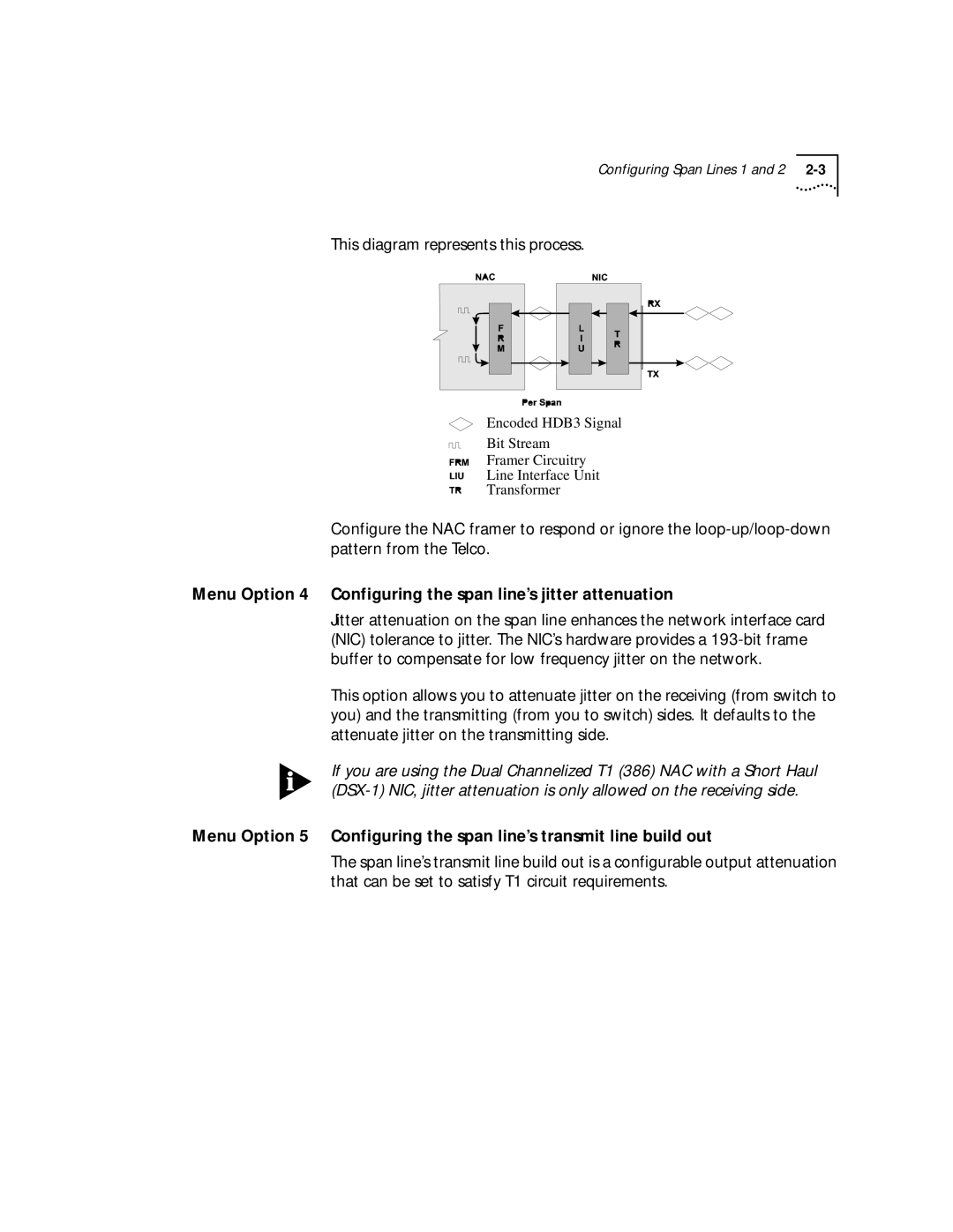 3Com T1/PRI manual This diagram represents this process, Menu Option 4 Configuring the span line’s jitter attenuation 