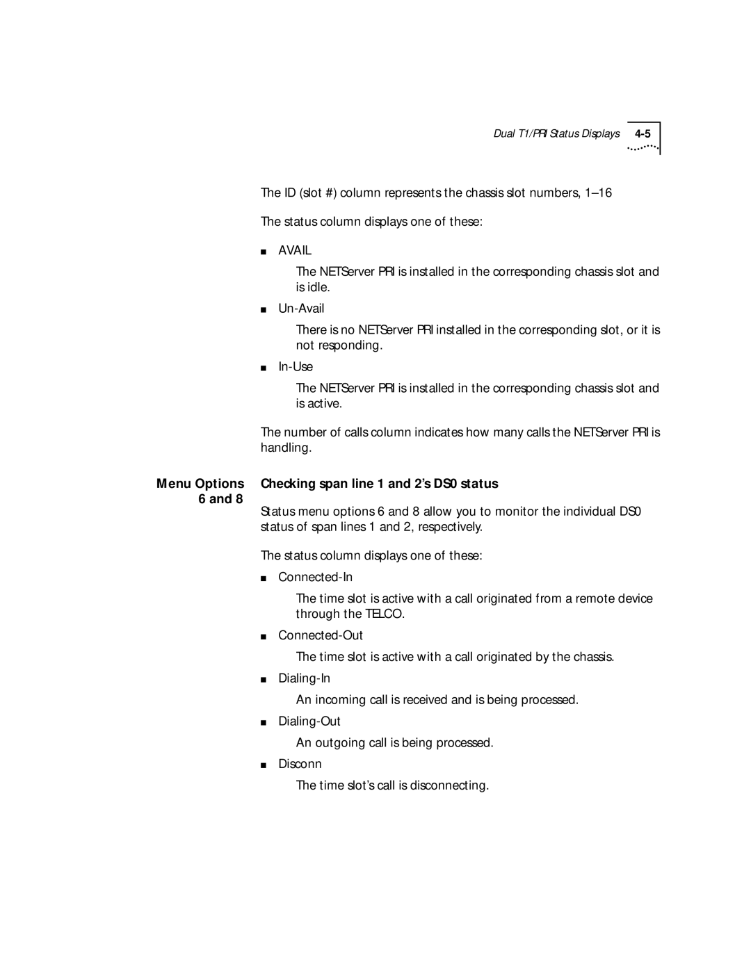 3Com T1/PRI manual Checking span line 1 and 2’s DS0 status 