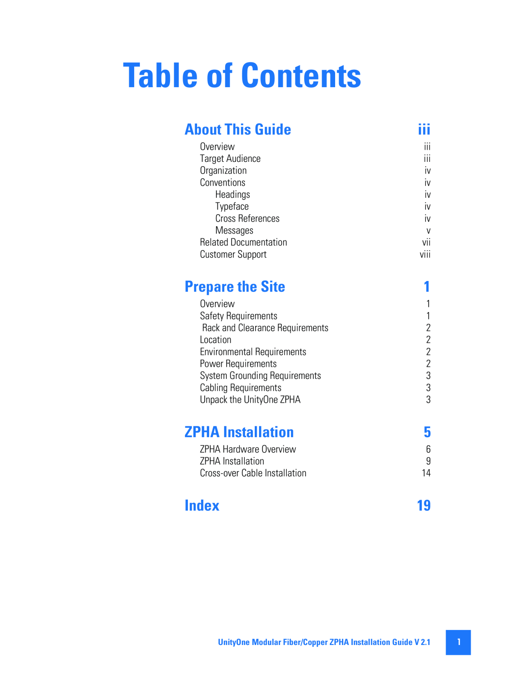 3Com TECHD-0000000050 manual Table of Contents, About This Guide, Prepare the Site, ZPHA Installation, Index 