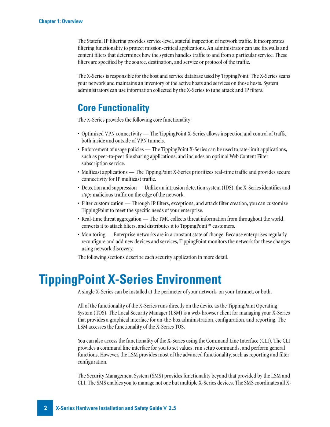 3Com TECHD-0000000122 manual TippingPoint X-Series Environment, Core Functionality 