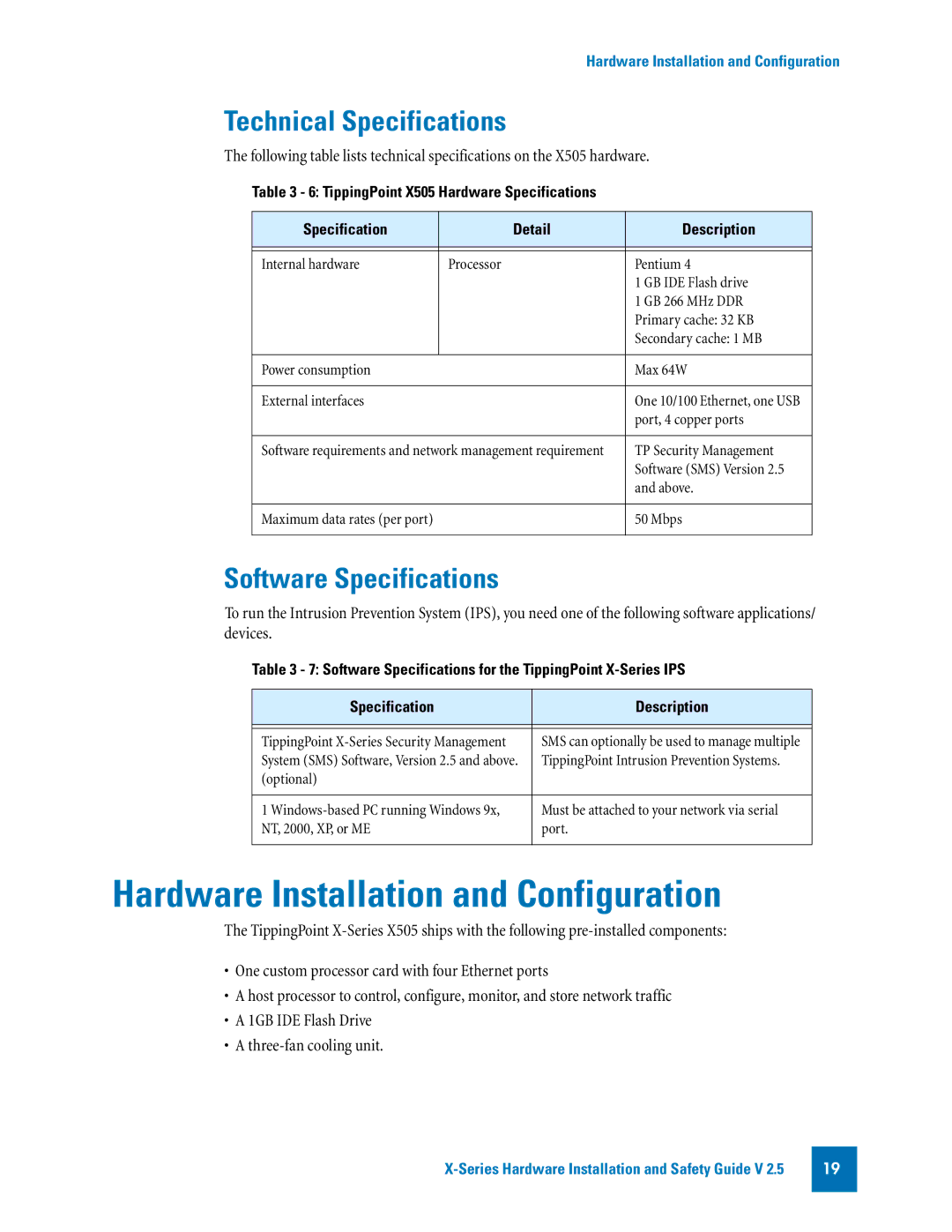 3Com TECHD-0000000122 manual Hardware Installation and Configuration, Technical Specifications, Software Specifications 