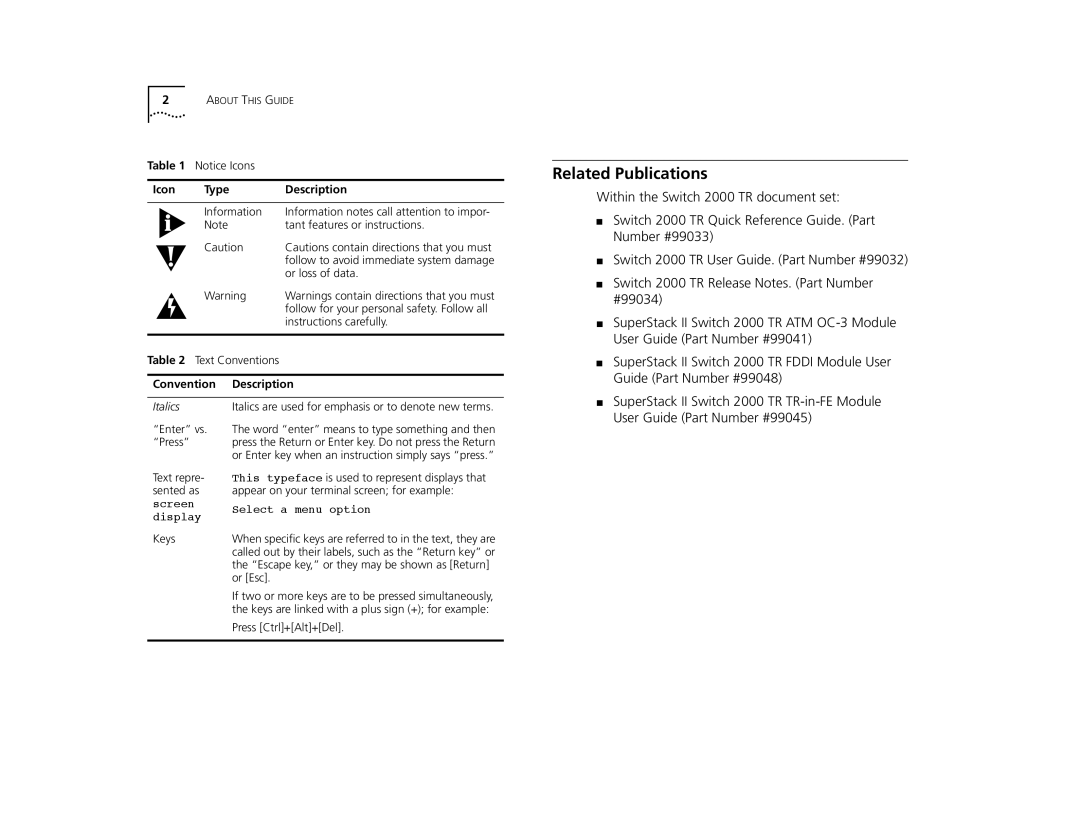 3Com TR manual Related Publications, Icon Type Description, Convention Description 